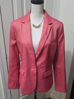 LIZ CLAIBORNE WOMEN'S PLUS GOLDTONE SPARKLES RED LINED BLAZER JACKET SIZE 18